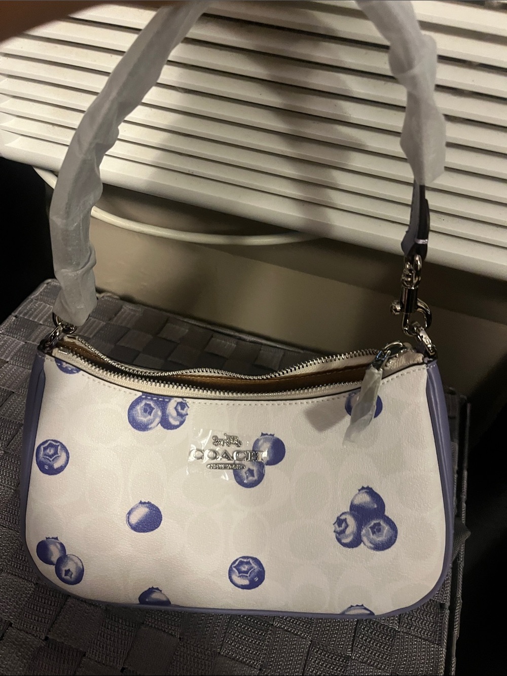Coach White Shoulder Bag with Blue Berry Print